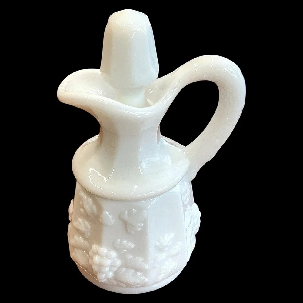 Westmoreland Paneled Grape Milk Glass‎ Cruet with Stopper Vintage